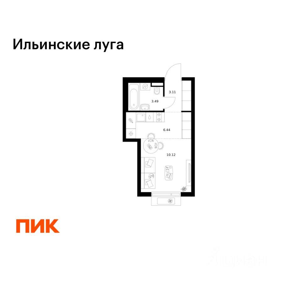 Планировка 1 комнатной квартиры, 23.16 м², в «Ильинские луга»