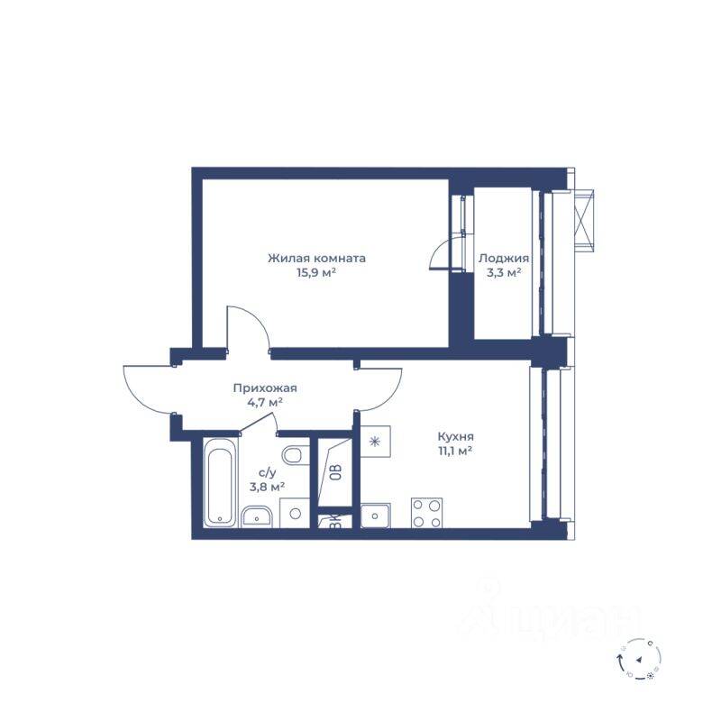 1-комн. квартира, 37,2 м², в ЖК «Цветочный город»