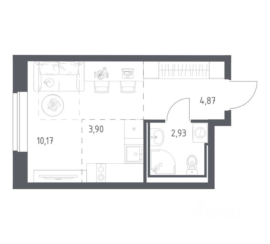 Квартира-студия, 21,87 м², в ЖК «Живи! В Рыбацком»