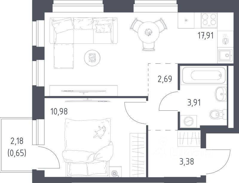 1-комн. квартира, 39,52 м², в ЖК Рублевский Квартал
