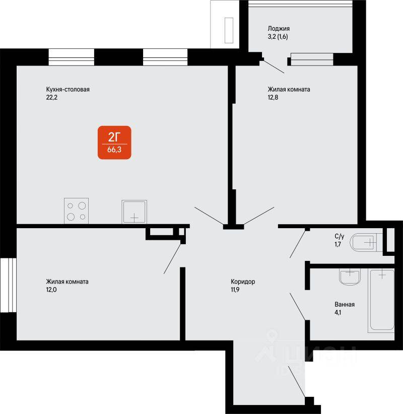 2-комн. квартира, 66,3 м², в Малоэтажный ЖК «Подлипки-Город»