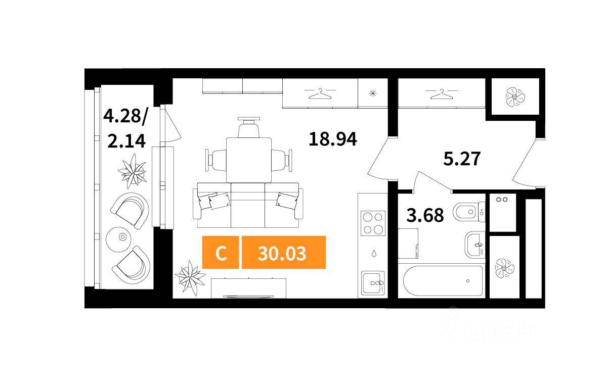 Квартира-студия, 30,03 м², в ЖК Планерный квартал