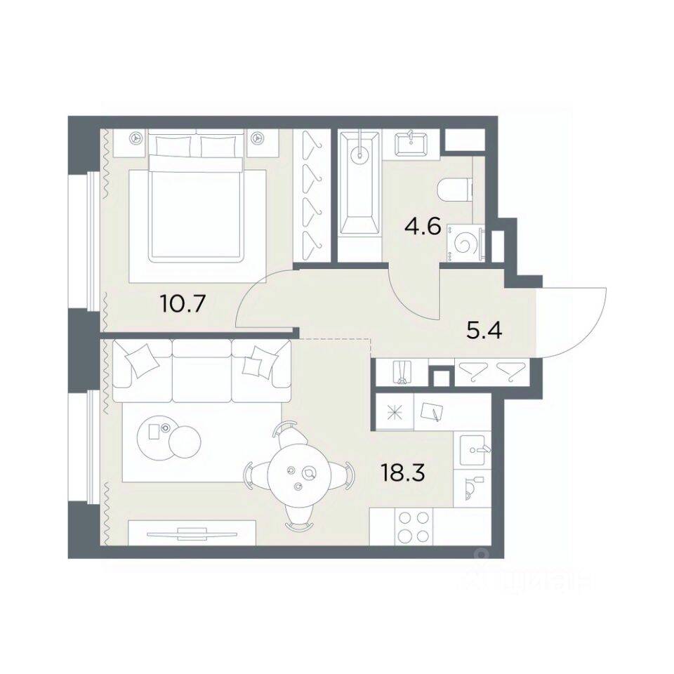 1-комн. квартира, 39 м², в ЖК «Станиславский»
