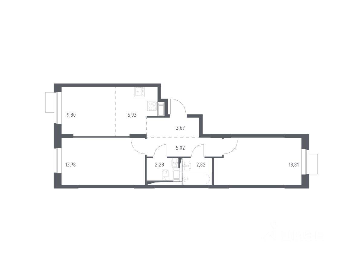 2-комн. квартира, 57,11 м², в ЖК Пятницкие Луга