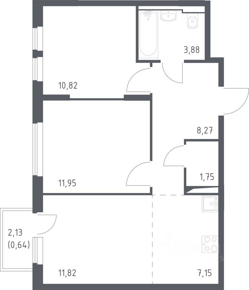 2-комн. квартира, 55,9 м², в ЖК «Остафьево»