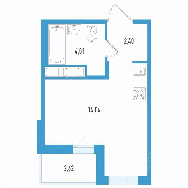 Квартира-студия, 21,76 м², в ЖК Аэросити Life