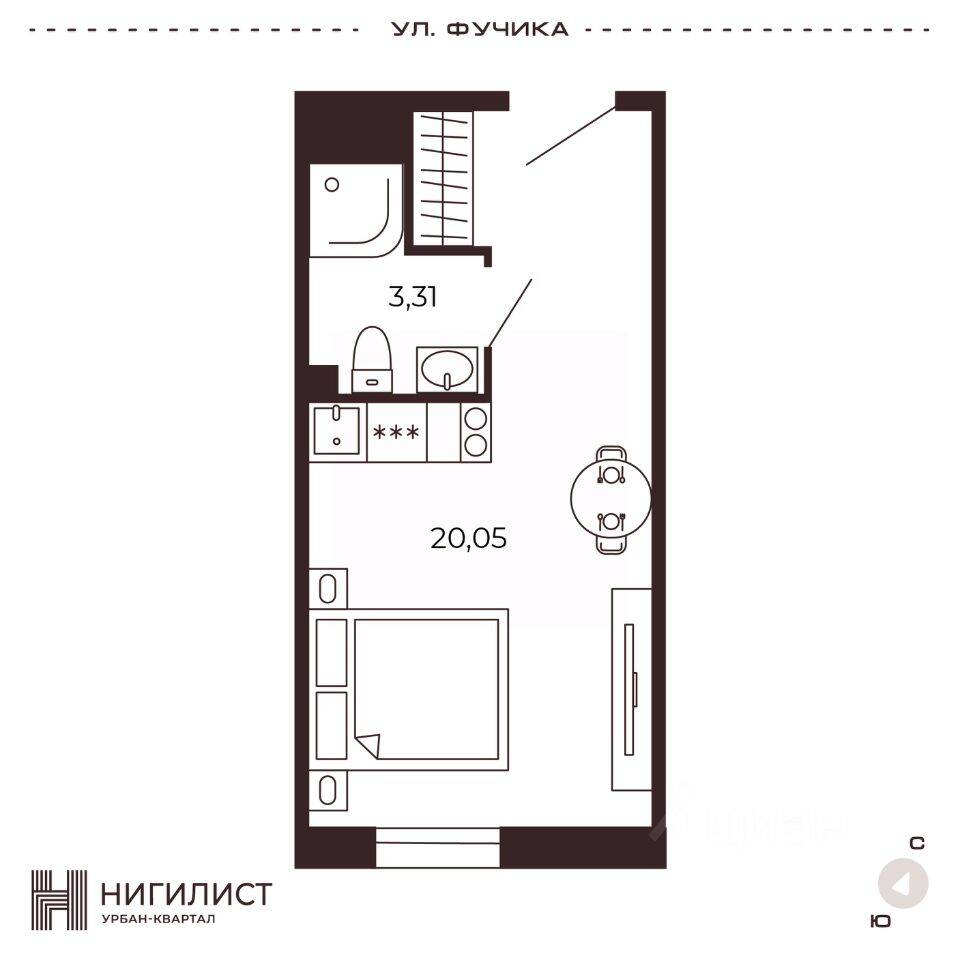 1-комн. квартира, 23,36 м², в МФК Нигилист (Concept)