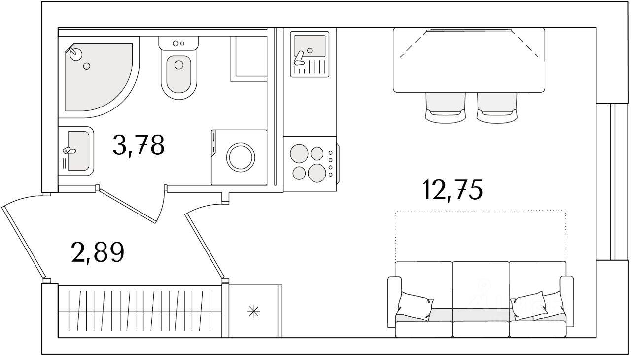 Планировка 1 комнатной квартиры, 19.42 м², в «Кинопарк»