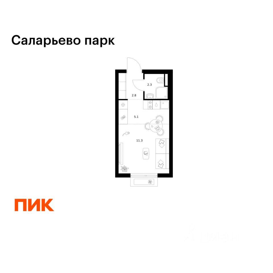 Квартира-студия, 21,5 м², в ЖК «Саларьево парк»