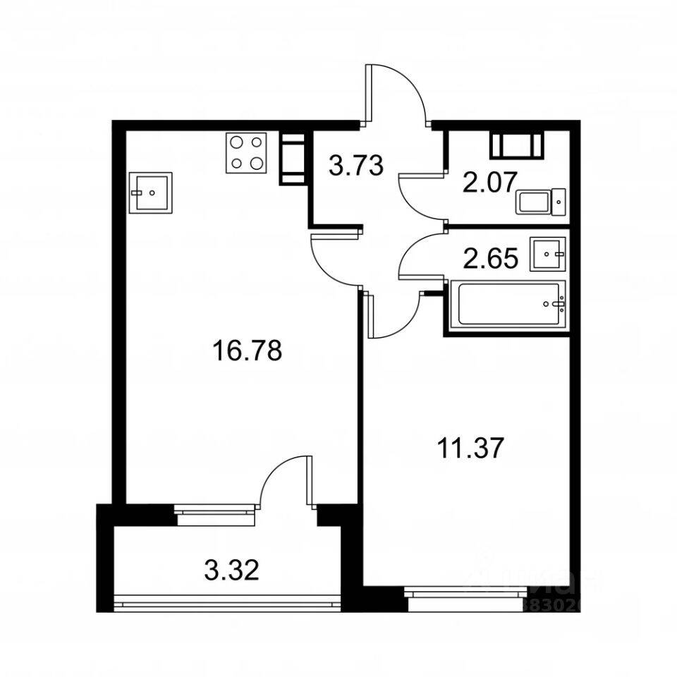 1-комн. квартира, 38,26 м², в ЖК Квартал Заречье