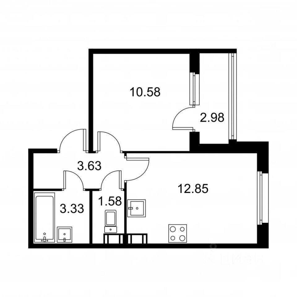 1-комн. квартира, 33,46 м², в ЖК Квартал Заречье