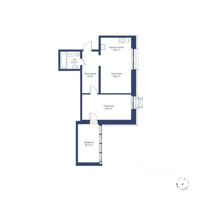 2-комн. квартира, 58,1 м², в ЖК «Цветочный город»