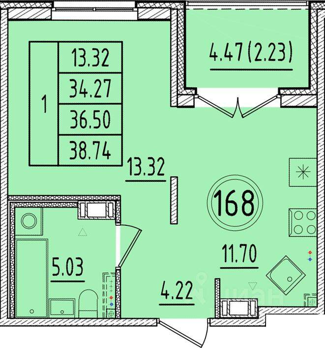 1-комн. квартира, 34,27 м², в Малоэтажный ЖК Образцовый квартал 17