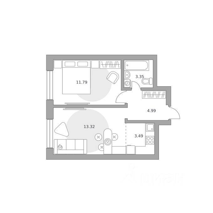 2-комн. квартира, 36,94 м², в ЖК Ильинойс