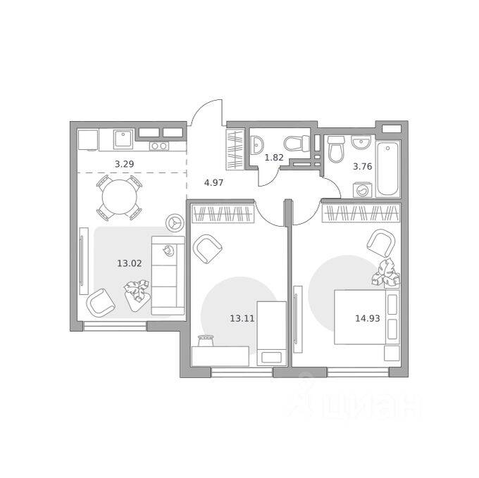 3-комн. квартира, 54,9 м², в ЖК Аникеевский