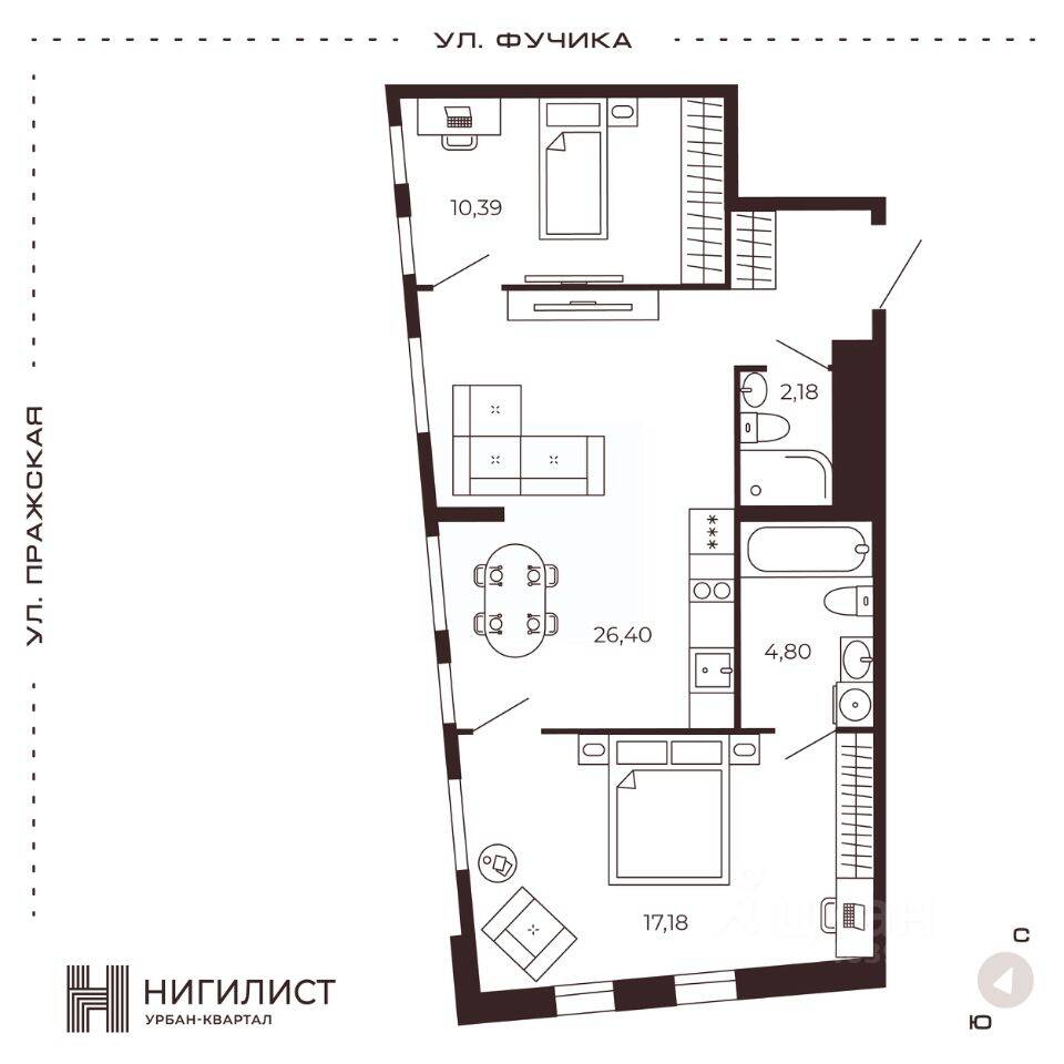 2-комн. квартира, 60,95 м², в МФК Нигилист (Concept)