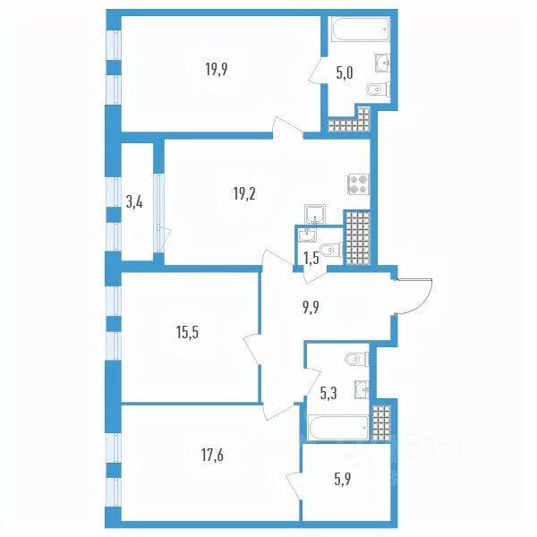 3-комн. квартира, 101,5 м², в ЖК Дефанс