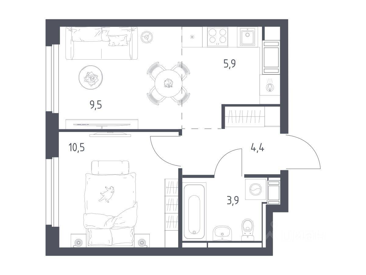 1-комн. квартира, 33,7 м², в ЖК Мытищи Парк