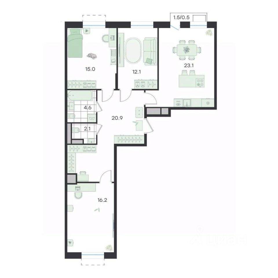 4-комн. квартира, 94,9 м², в ЖК G3 Театральный