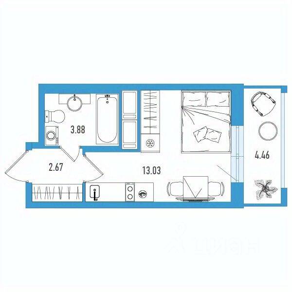 Планировка 1 комнатной квартиры, 20.92 м², в «Искра Сити»