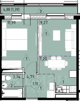 2-комн. квартира, 38,05 м², в ЖК Марусино-6
