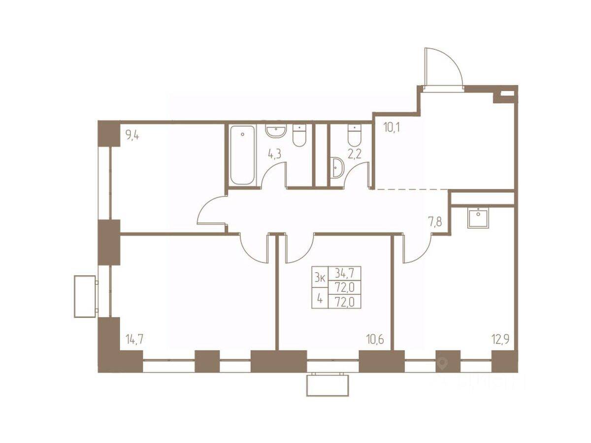 3-комн. квартира, 72 м², в ЖК Фабрикант