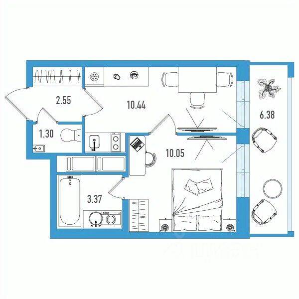 1-комн. квартира, 29,62 м², в ЖК Искра Сити