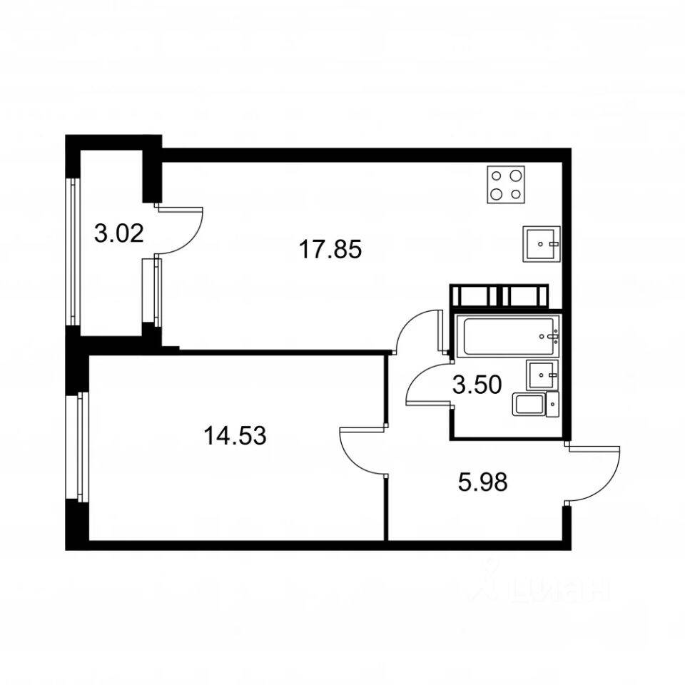 1-комн. квартира, 43,37 м², в ЖК Квартал Заречье