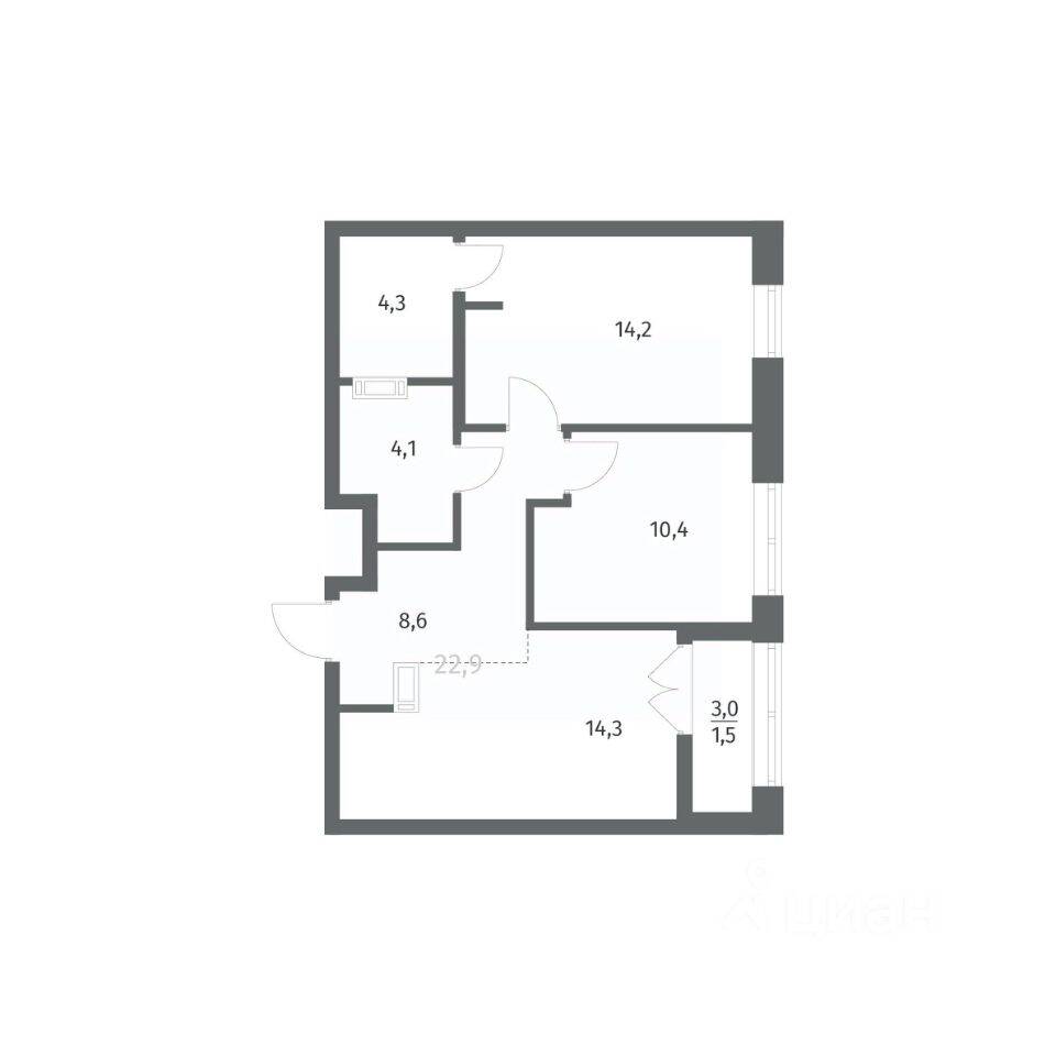 2-комн. квартира, 57,46 м², в ЖК NEWПИТЕР