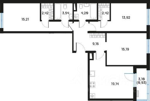 3-комн. квартира, 86,54 м², в ЖК Регенбоген