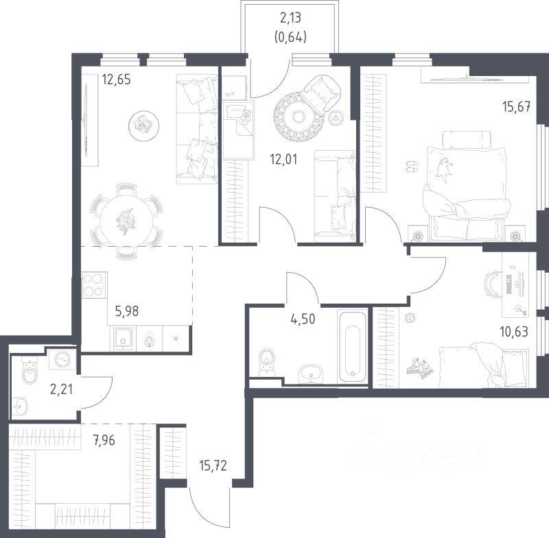 3-комн. квартира, 87,97 м², в ЖК «Остафьево»