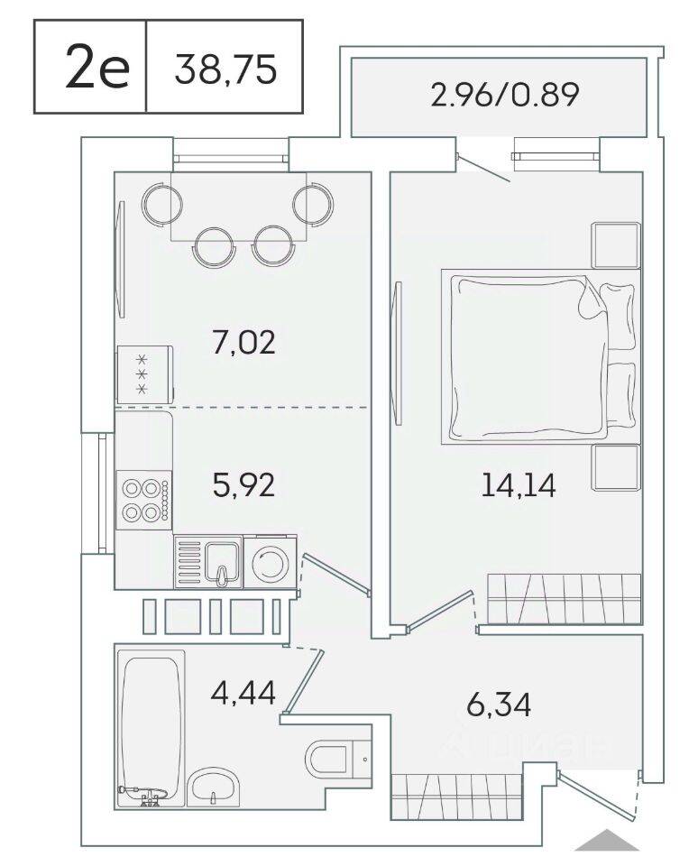 1-комн. квартира, 37,9 м², в ЖК «Lampo»