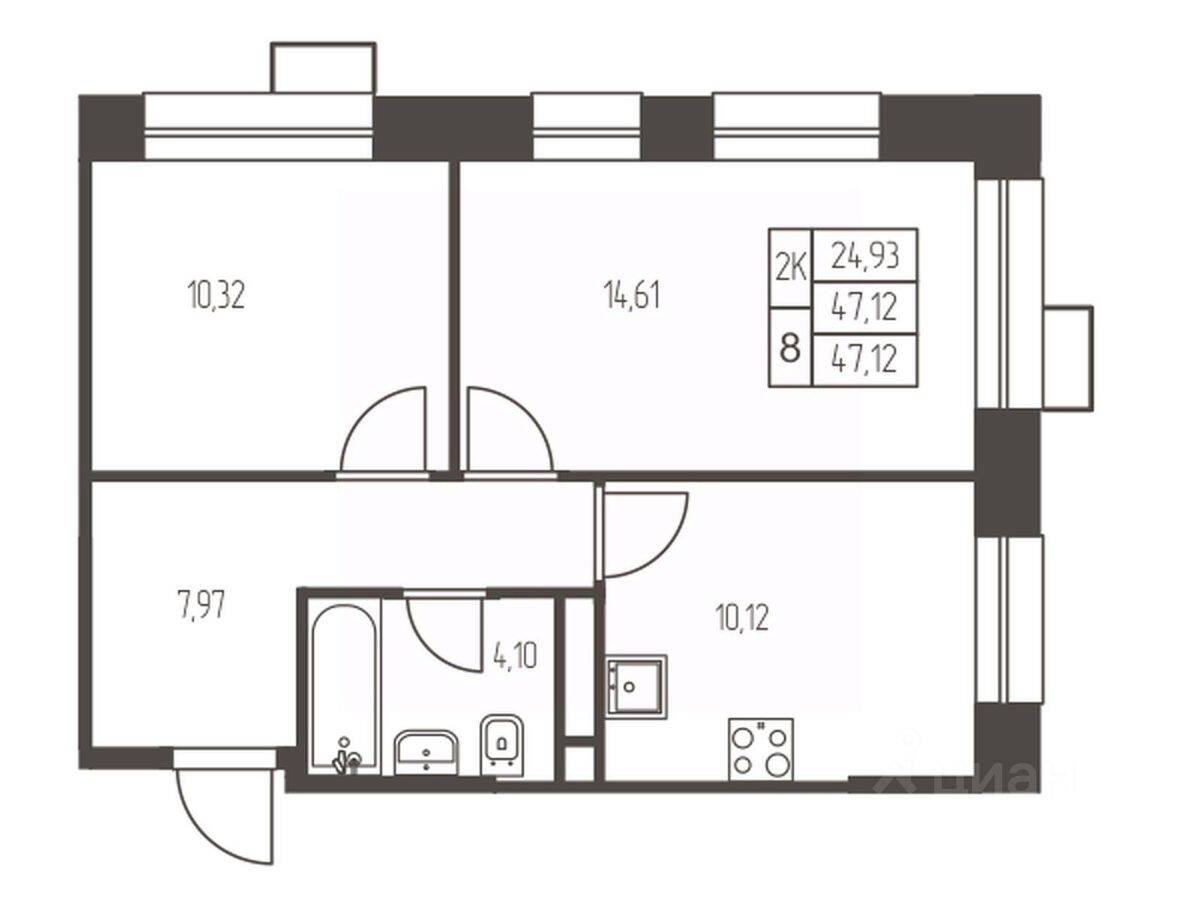 2-комн. квартира, 47,1 м², в ЖК Новая Ивантеевка
