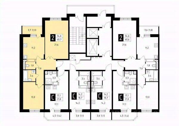2-комн. квартира, 60,7 м², в ЖК Школьный (Климовск)