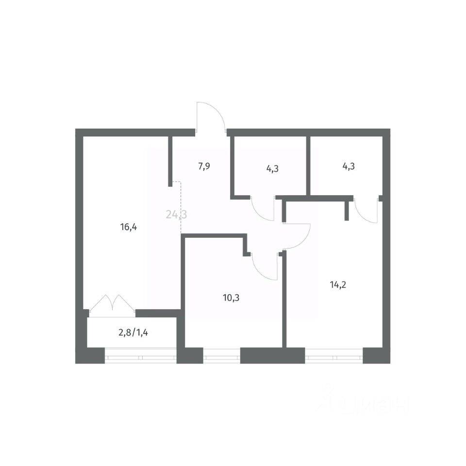 2-комн. квартира, 58,77 м², в ЖК NEWПИТЕР