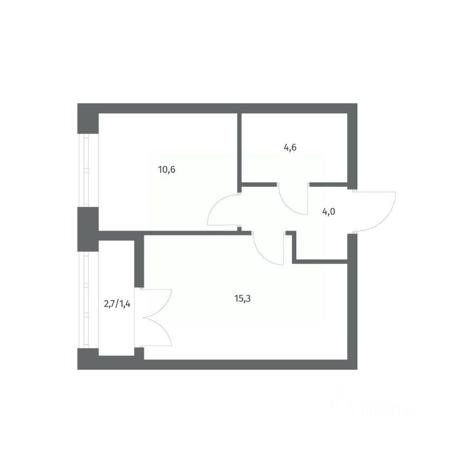 Планировка 1 комнатной квартиры, 35.85 м², в «NEWПИТЕР»