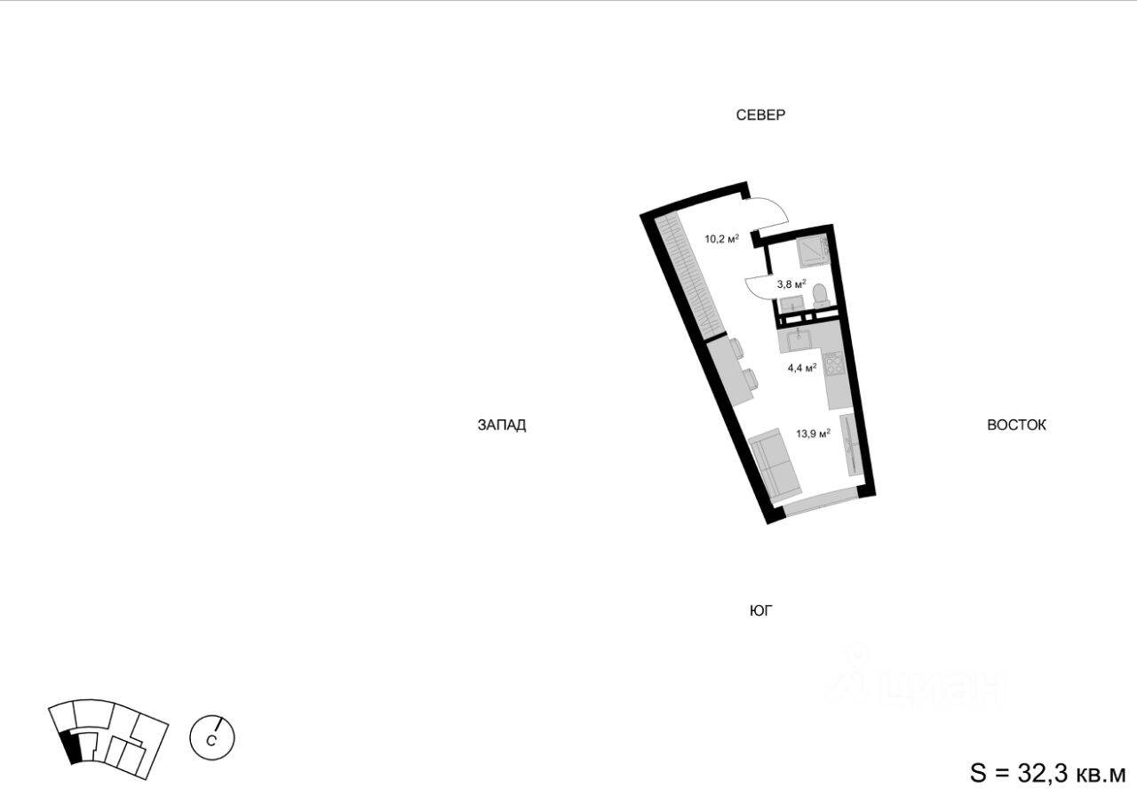 Квартира-студия, 32 м², в ЖК Мытищи-Сити