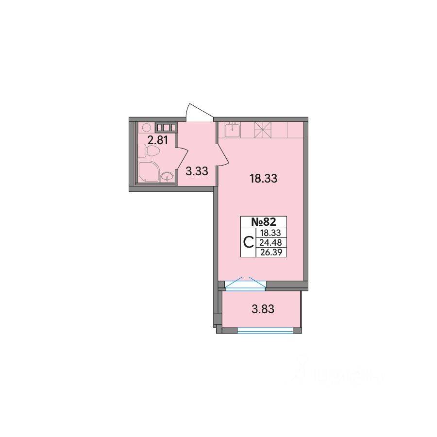 Квартира-студия, 26,38 м², в ЖК Рождественский квартал