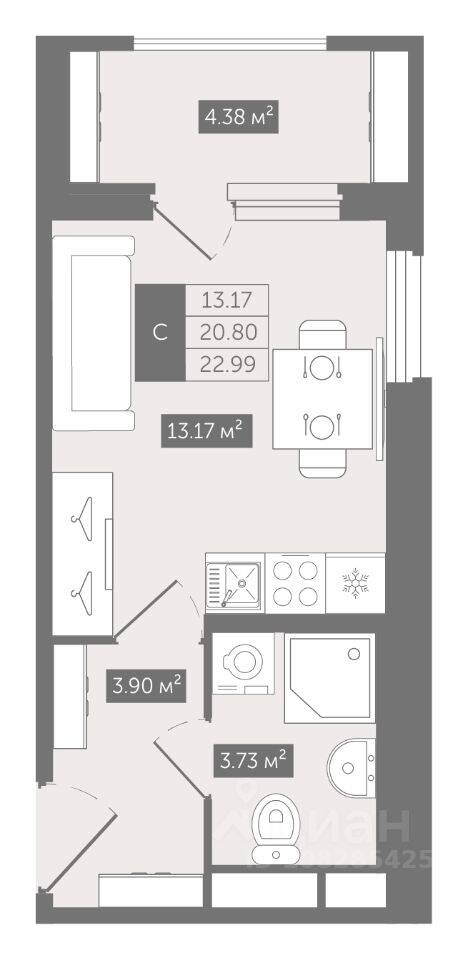Квартира-студия, 22,99 м², в ЖК UP-квартал «Воронцовский»