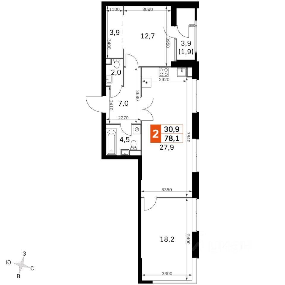 3-комн. квартира, 78,7 м², в ЖК Sky Garden
