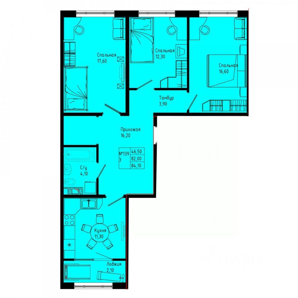 3-комн. квартира, 84,1 м², в ЖК Pixel