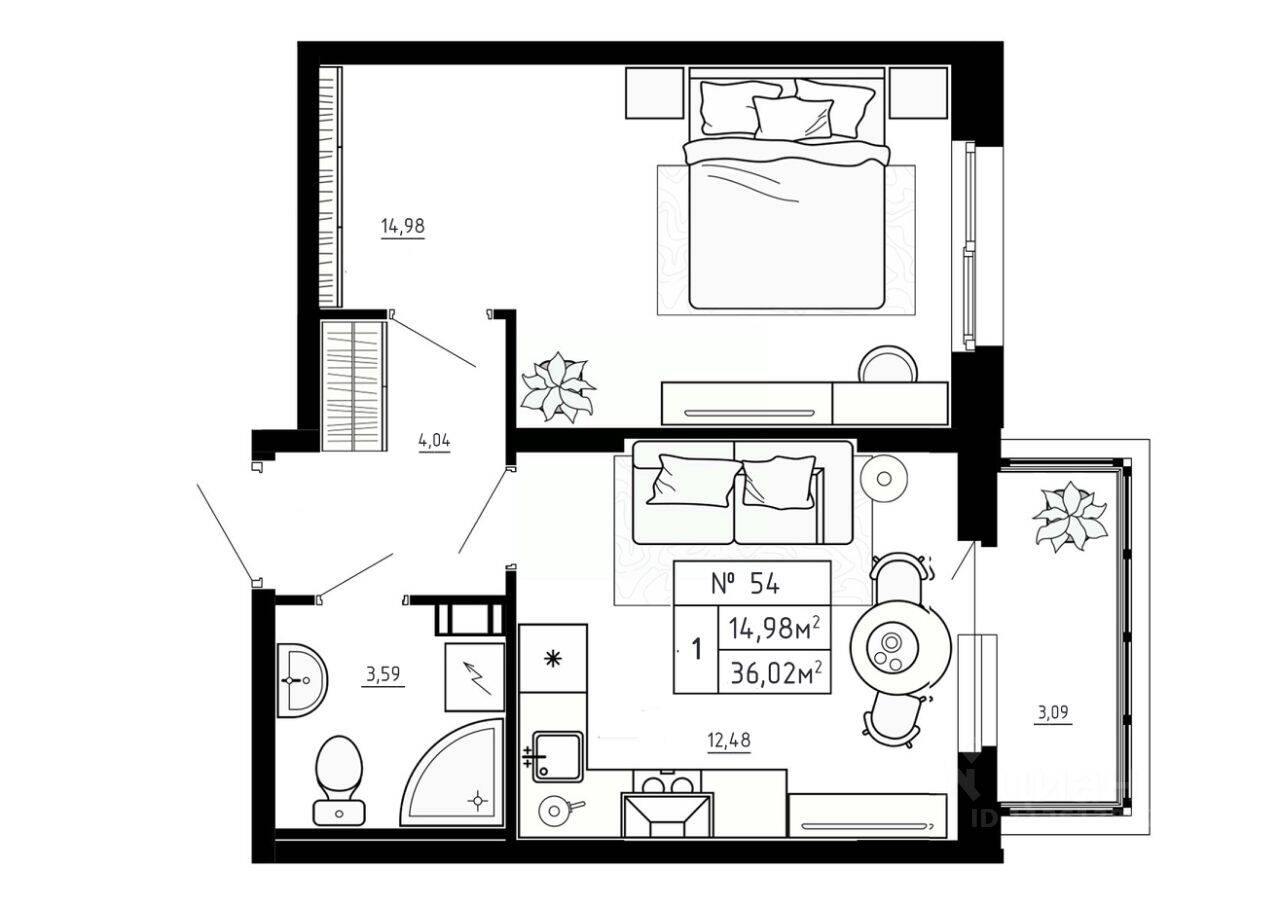 1-комн. квартира, 36,02 м², в Малоэтажный ЖК Аннино Сити