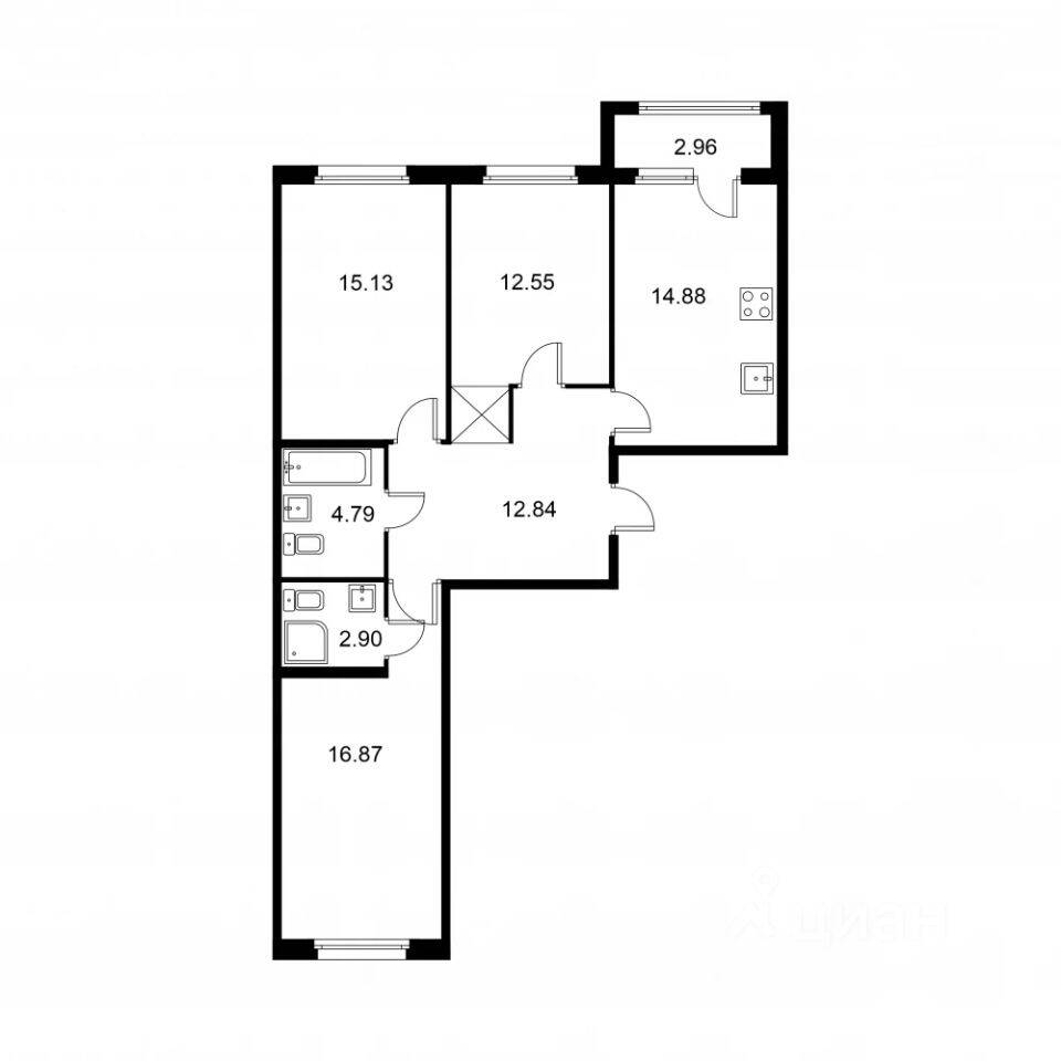 3-комн. квартира, 81,44 м², в ЖК Квартал Заречье