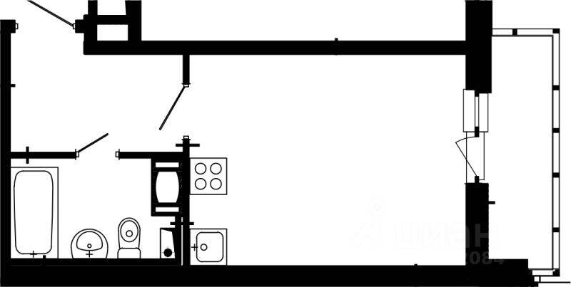Планировка 1 комнатной квартиры, 25.2 м², в «Яркий»