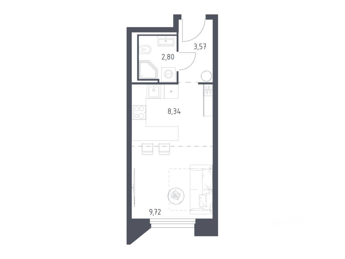 Квартира-студия, 24,43 м², в Апарт-комплекс Sky Sputnik