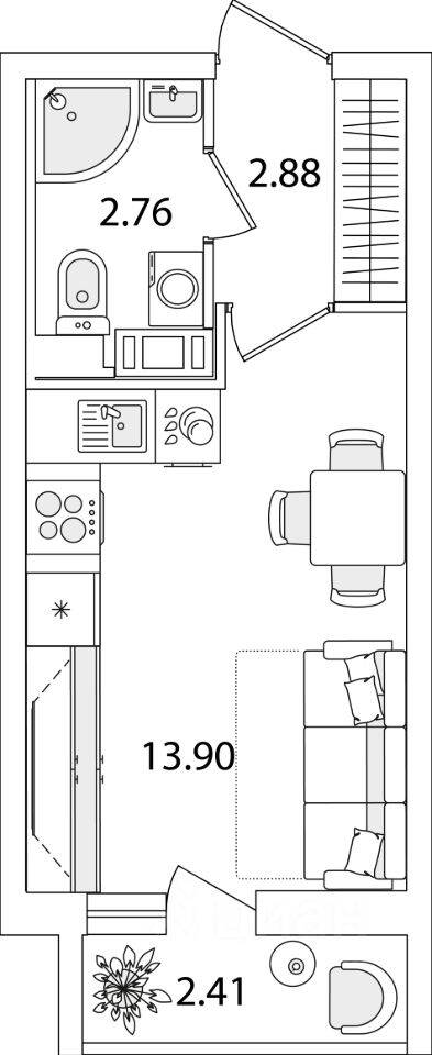 Планировка 1 комнатной квартиры, 20.75 м², в «Кинопарк»