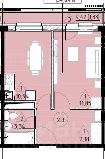 1-комн. квартира, 34,64 м², в ЖК Марусино-6