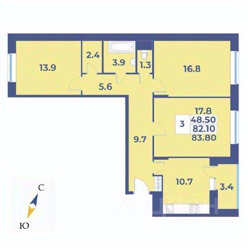 3-комн. квартира, 83,8 м², в ЖК «Эдельвейс» (ЦентрСтрой)
