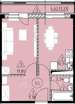 1-комн. квартира, 34,64 м², в ЖК Марусино-6