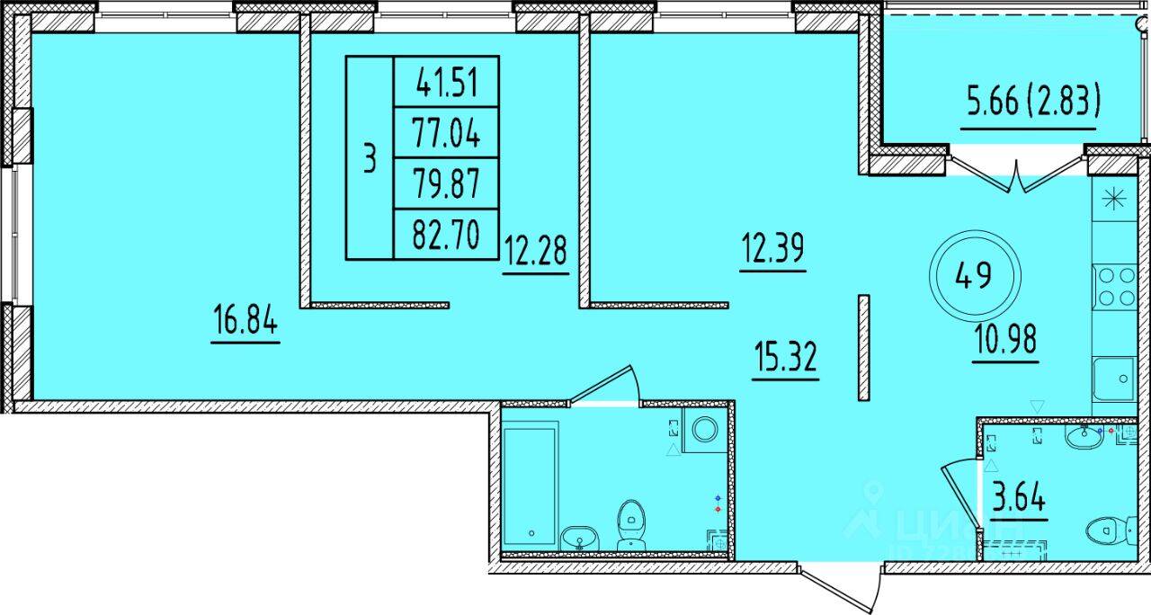 3-комн. квартира, 77,04 м², в Малоэтажный ЖК Образцовый квартал 17